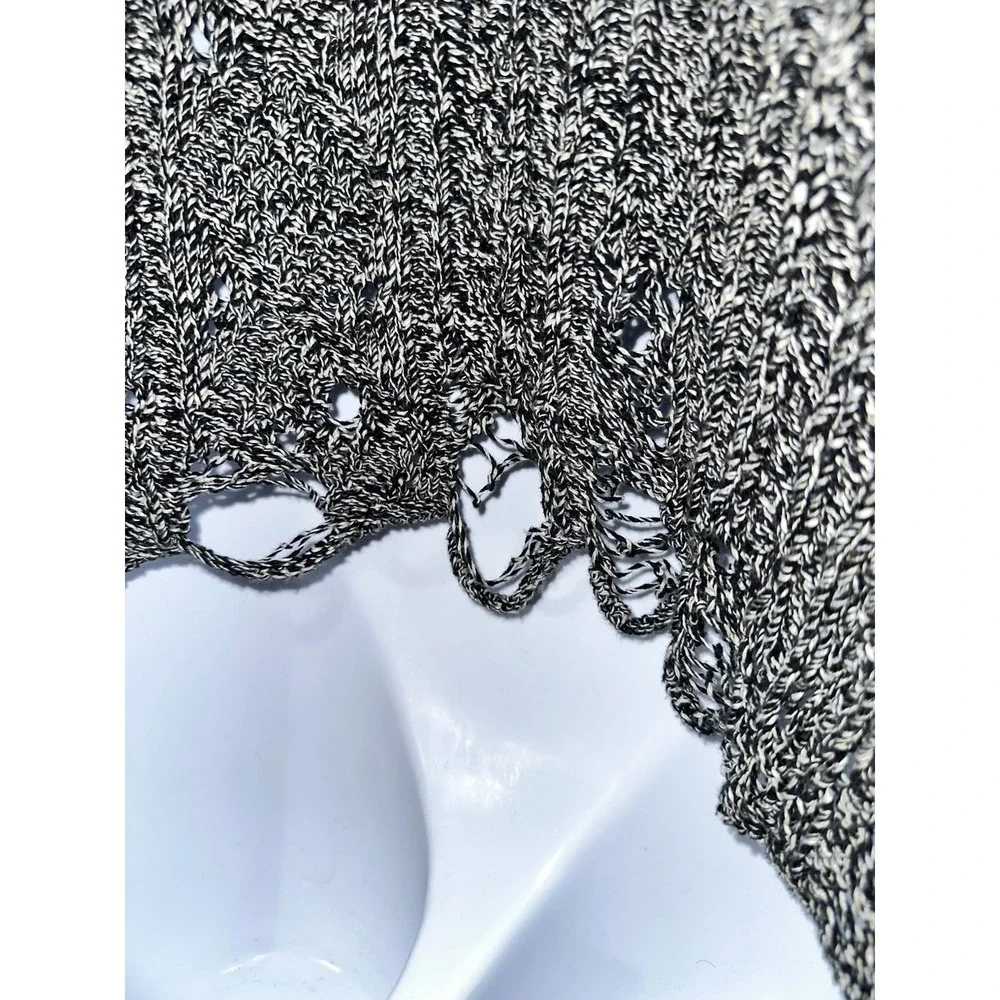 Zadig & Voltaire‎ Black White Distressed Open Front Duster Cardigan Size S